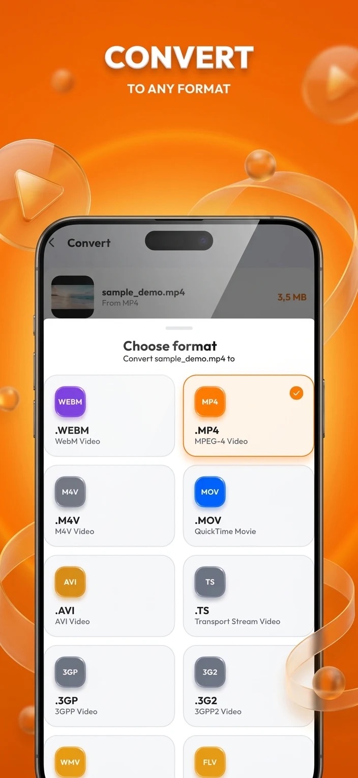 Convert screen with a grid of output video formats